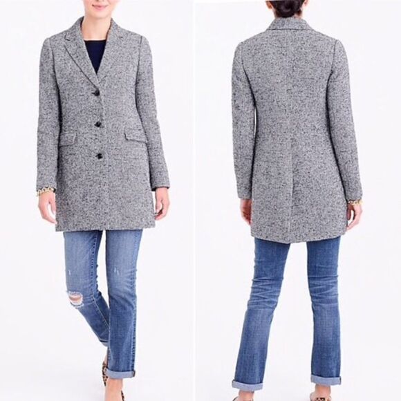 EUC✨ J Crew Tweed Topcoat Wool Blend Grey White 4 - Picture 8 of 8